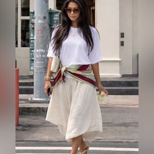 European culture trash bag linen skirt in beige cream size L